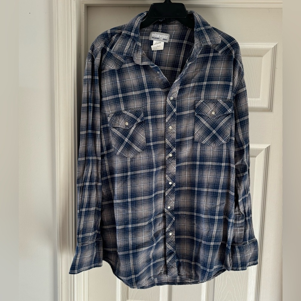 Wrangler Men's Blue Plaid Long Sleeve Shirt Size Xl Tall